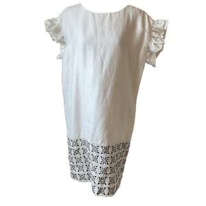 Ann Mashburn Black and White Eyelet Flutter Sleeve Shift Dress Size Large